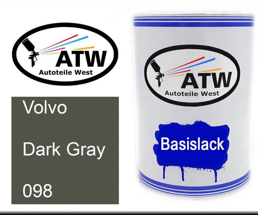 Volvo, Dark Gray, 098: 500ml Lackdose, von ATW Autoteile West.